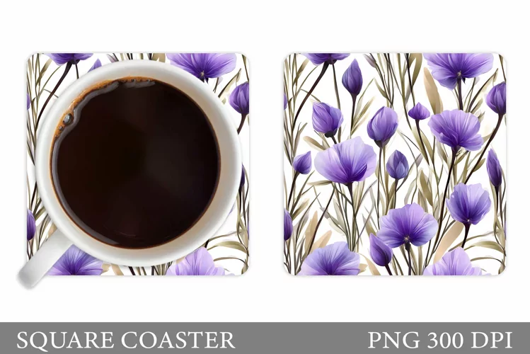 Flowers Square Coaster Sublimation. Flowers Coaster Design