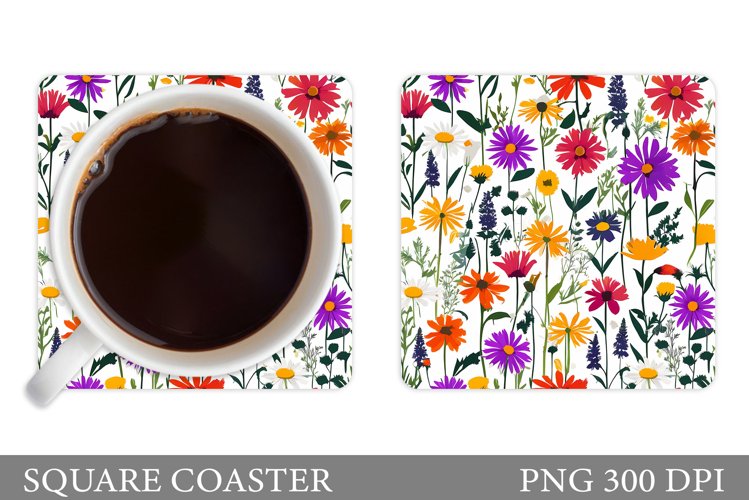 Wildflowers Coaster Design. Flowers Coaster Sublimation