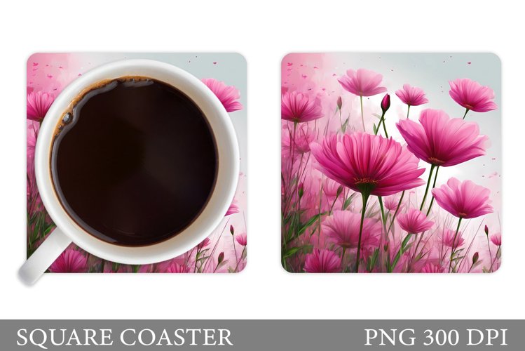 Flowers Coaster Sublimation. Floral Coaster Design