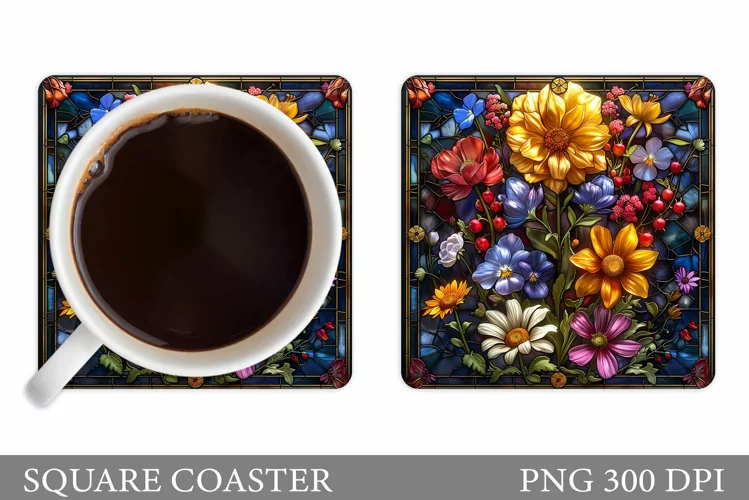 Flowers Coaster Sublimation. Floral Coaster Design