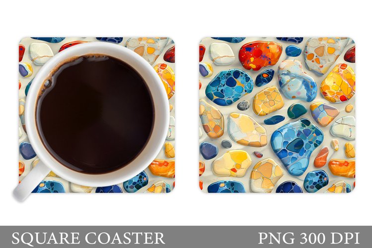 3D Stones Coaster Sublimation. Stones Square Coaster Design example image 1