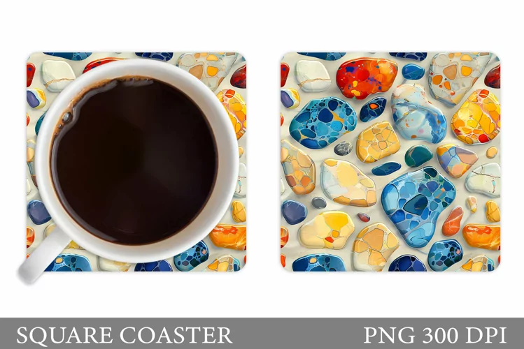 3D Stones Coaster Sublimation. Stones Square Coaster Design