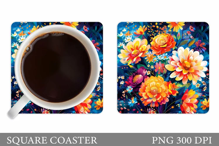 Flowers Coaster Design. Flowers Square Coaster Sublimation