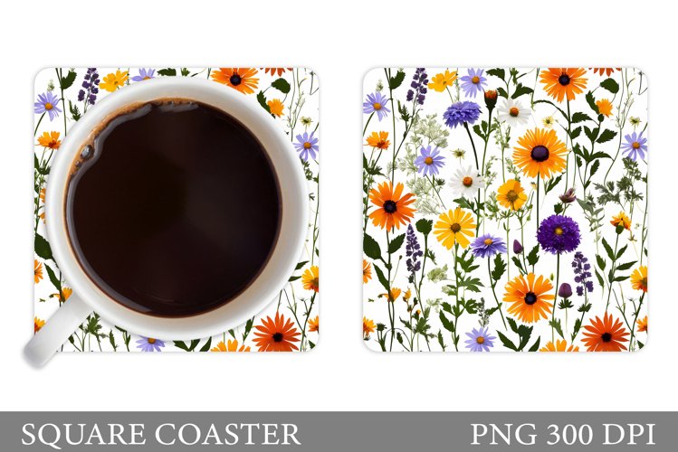Flowers Coaster Sublimation. Wildflowers Coaster Design example image 1