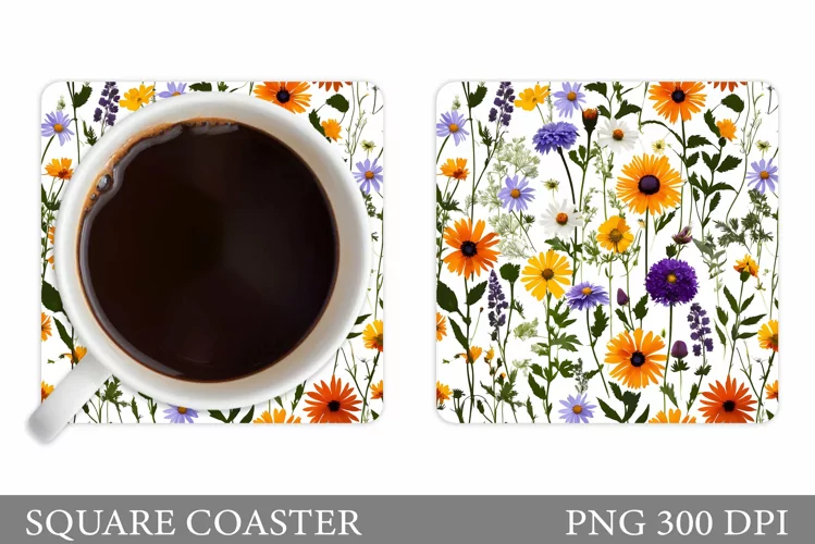 Flowers Coaster Sublimation. Wildflowers Coaster Design