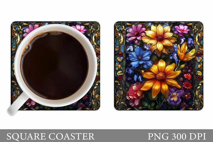 Flowers Coaster Design. Flowers Square Coaster Sublimation