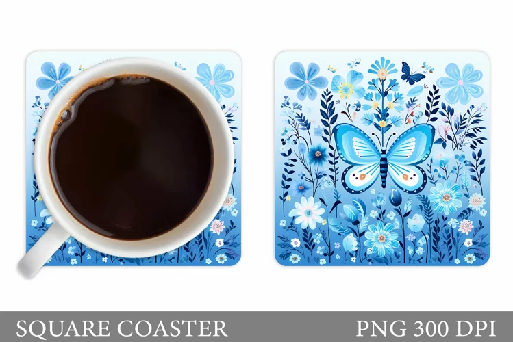Butterfly Coaster Design. Floral Coaster Sublimation