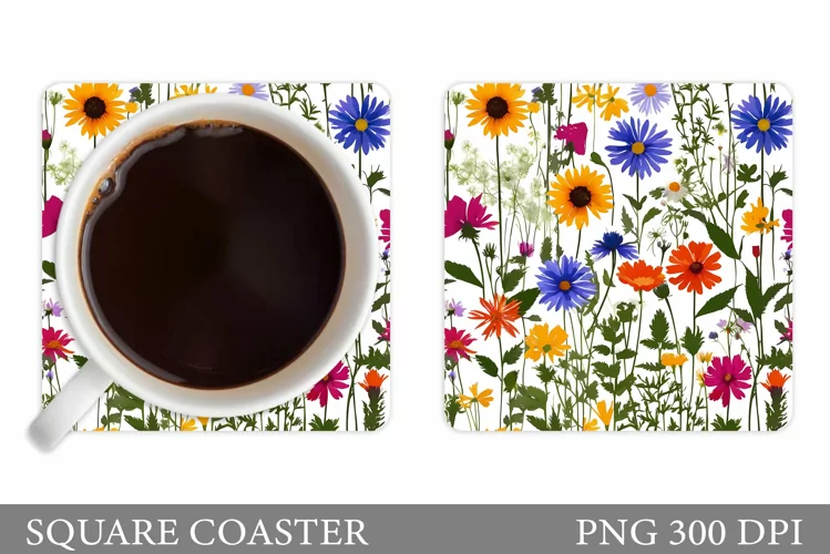 Flowers Coaster Sublimation. Wildflowers Coaster Design