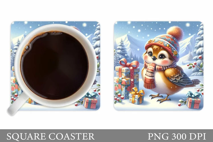 Christmas Owl Coaster Sublimation. Christmas Coaster Design