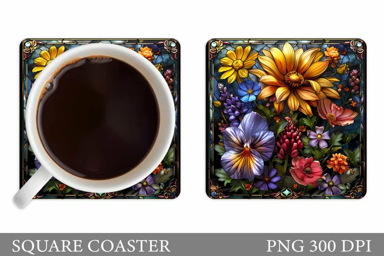 Flowers Square Coaster Sublimation. Flowers Coaster Design