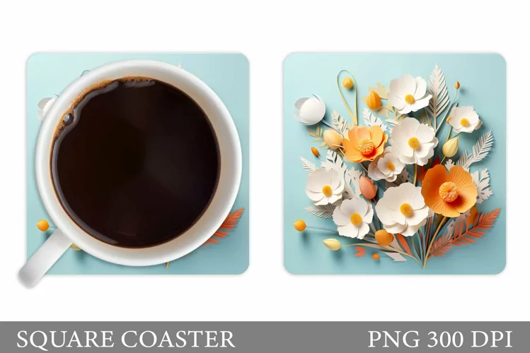 3D Flowers Coaster Design. Flowers Coaster Sublimation