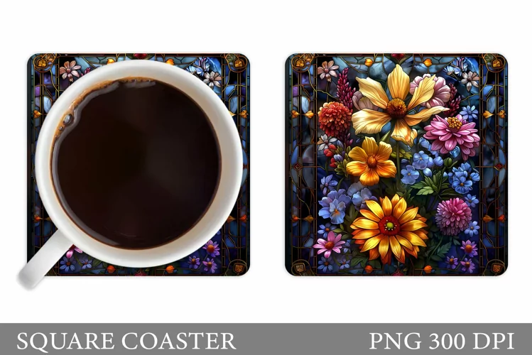Flowers Coaster Design. Flowers Square Coaster Sublimation