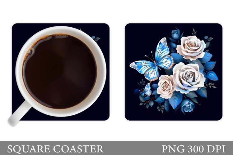 Floral Coaster Sublimation. Butterfly Coaster Design example image 1