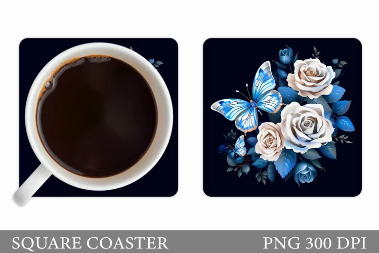 Floral Coaster Sublimation. Butterfly Coaster Design