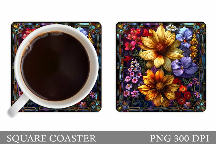 Flowers Coaster Design. Flowers Square Coaster Sublimation
