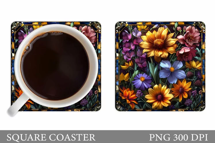 Flowers Square Coaster Sublimation. Flowers Coaster Design
