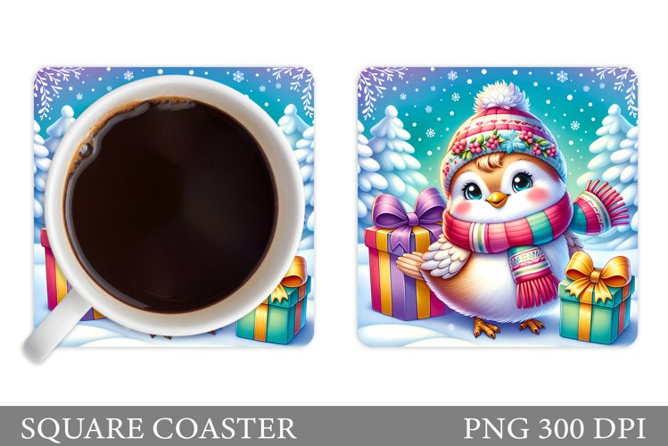 Cute Bird Coaster Sublimation. Christmas Coaster Design example image 1