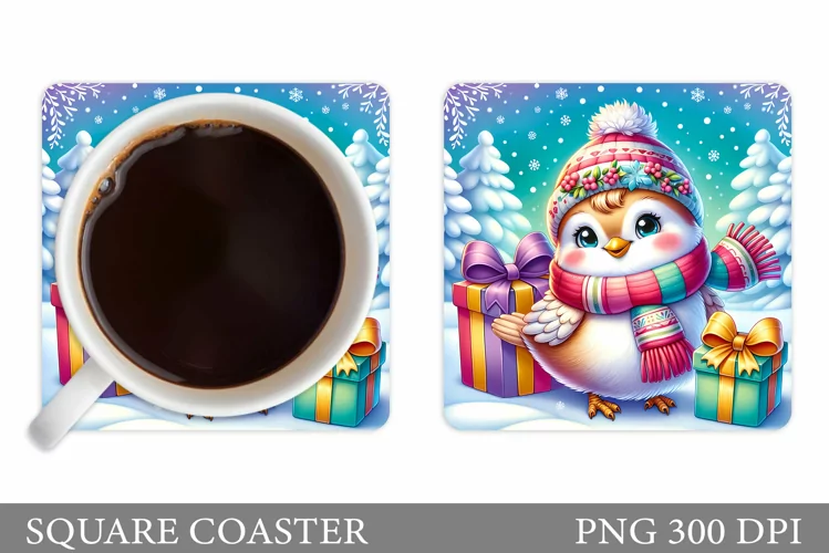Cute Bird Coaster Sublimation. Christmas Coaster Design