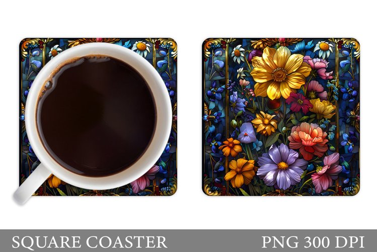 Flowers Coaster Sublimation. Floral Coaster Design
