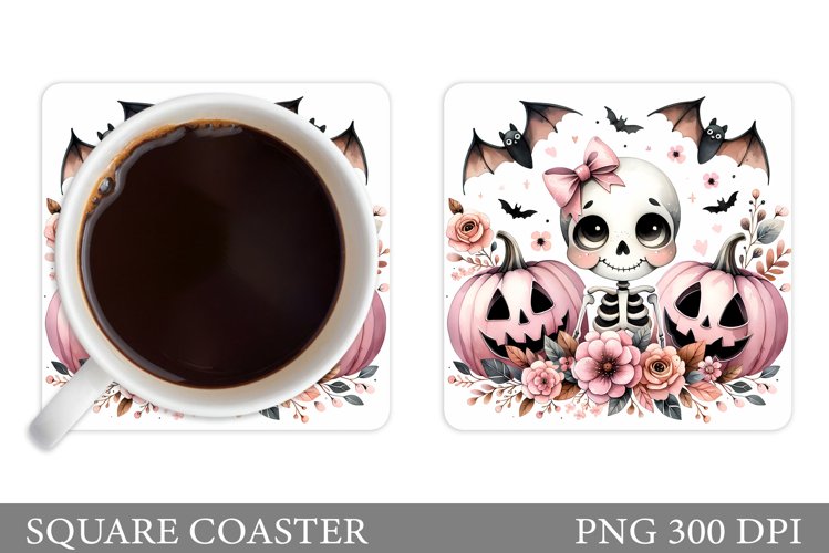 Cute Skeleton Coaster Design. Cute Halloween Coaster example image 1