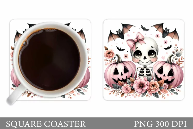 Cute Skeleton Coaster Design. Cute Halloween Coaster