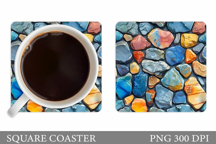 3D Stones Square Coaster. Stones Coaster Design