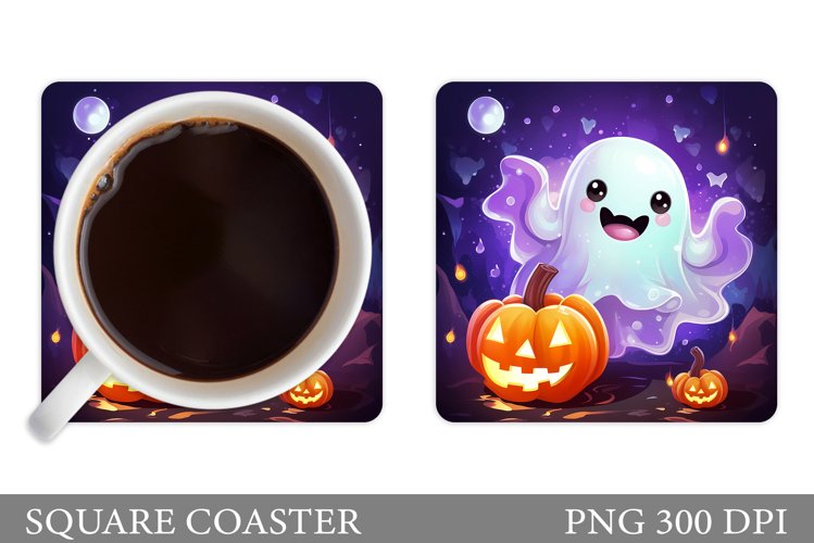 Cute Ghost Coaster Design. Halloween Sublimation