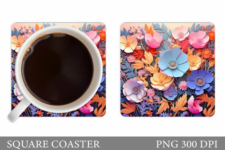 3D Flowers Coaster Design. Flowers Coaster Sublimation