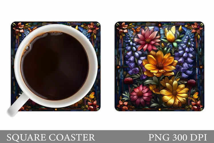 Flowers Square Coaster Sublimation. Flowers Coaster Design