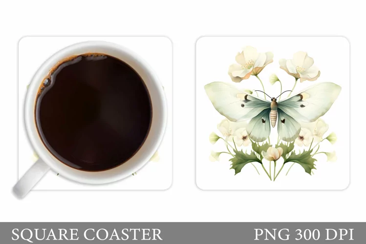 Butterfly Coaster Design. Floral Coaster Sublimation