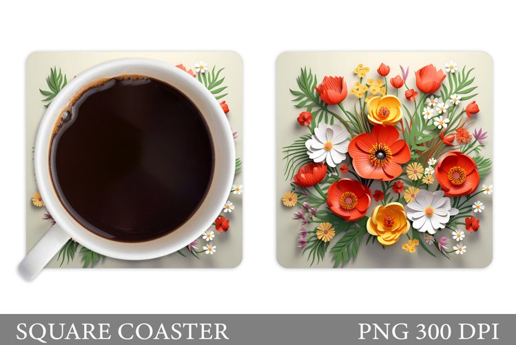 Flowers Coaster Design. 3D Flowers Coaster Sublimation example image 1