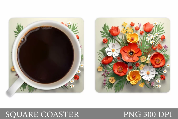 Flowers Coaster Design. 3D Flowers Coaster Sublimation