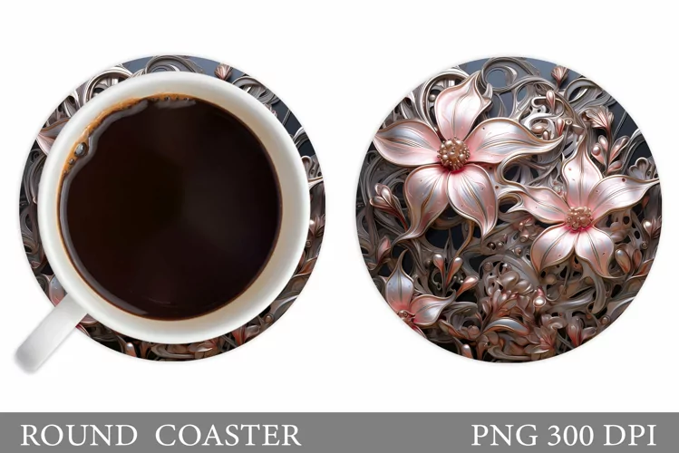 Flowers Round Coaster Sublimation. Flowers Coaster Design