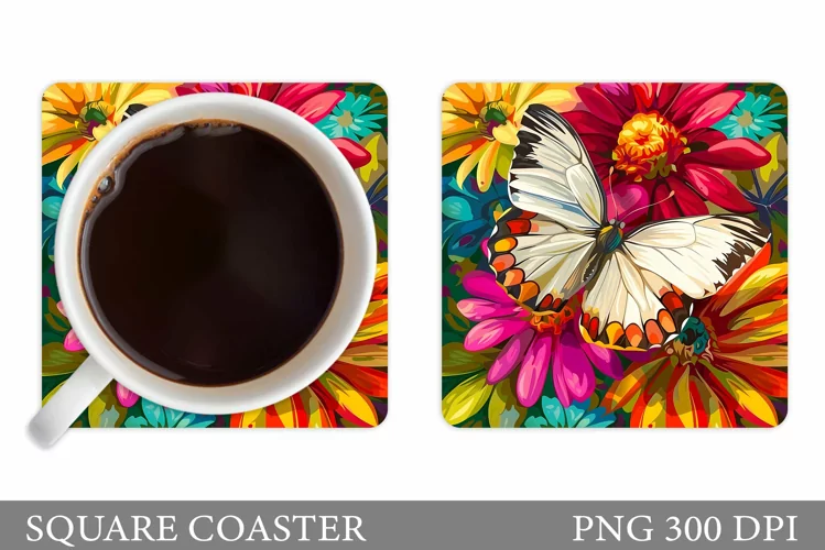 Butterfly Coaster Design. Floral Coaster Sublimation