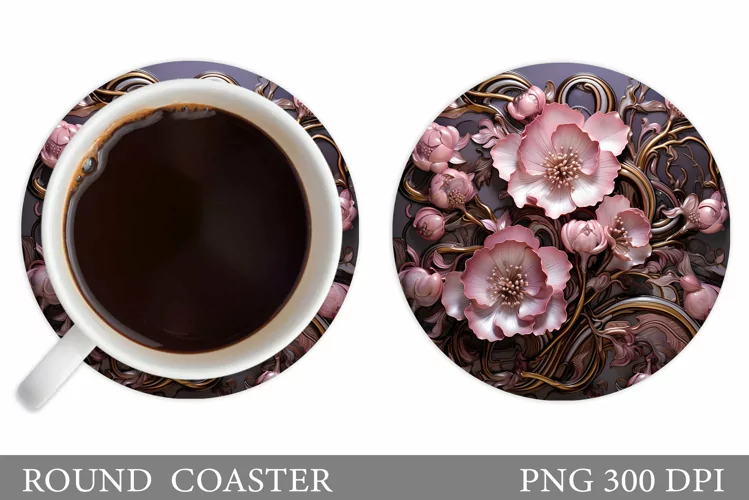 Flowers Coaster Design. Flowers Round Coaster Sublimation