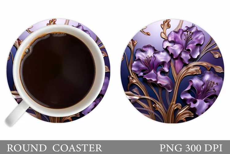 Flowers Round Coaster Sublimation. Flowers Coaster Design