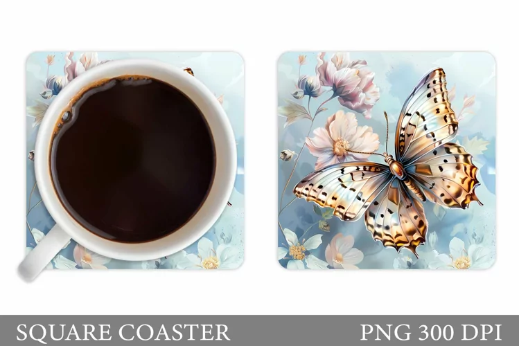 Butterfly Coaster Design. Floral Coaster Sublimation
