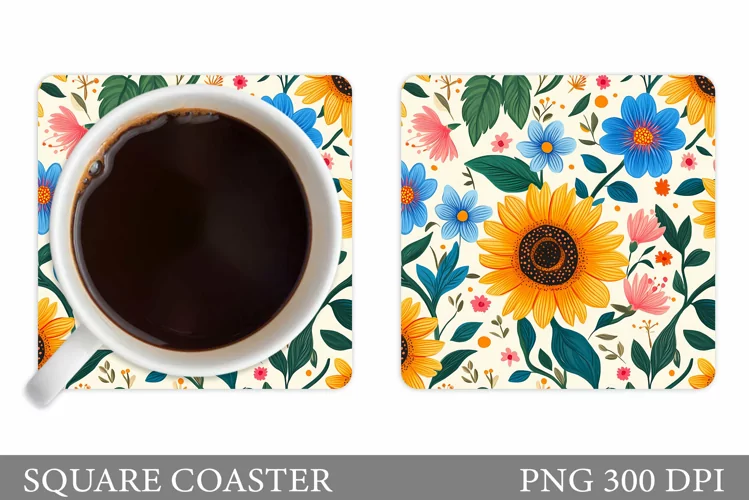 Flowers Coaster Sublimation. Floral Coaster Design