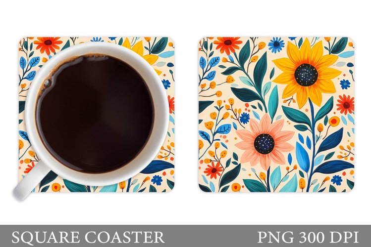 Flowers Coaster Sublimation. Floral Coaster Design example image 1