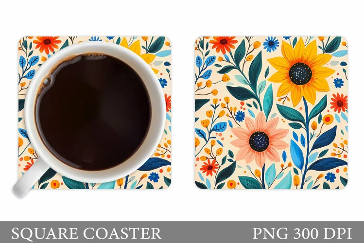 Flowers Coaster Sublimation. Floral Coaster Design