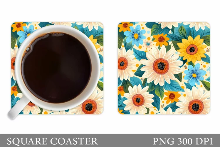 Flowers Coaster Sublimation. Floral Coaster Design