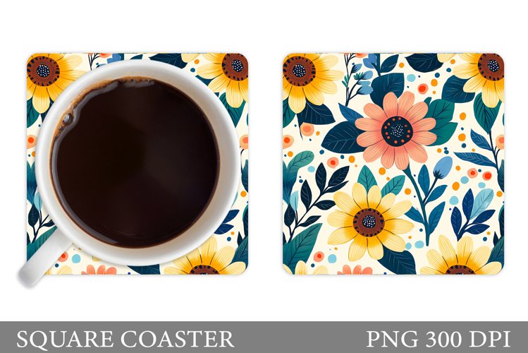 Flowers Coaster Sublimation. Floral Coaster Design example image 1