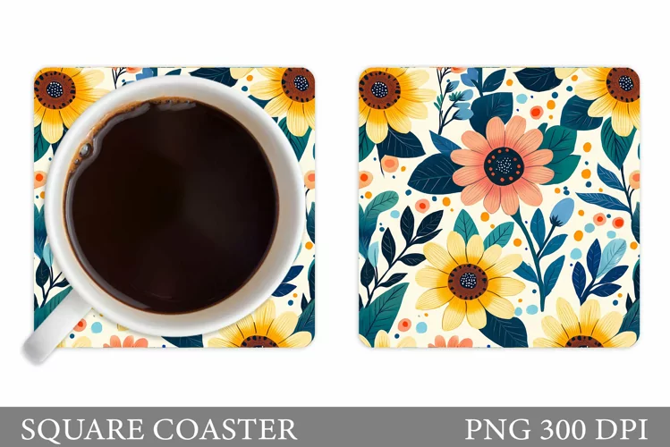 Flowers Coaster Sublimation. Floral Coaster Design