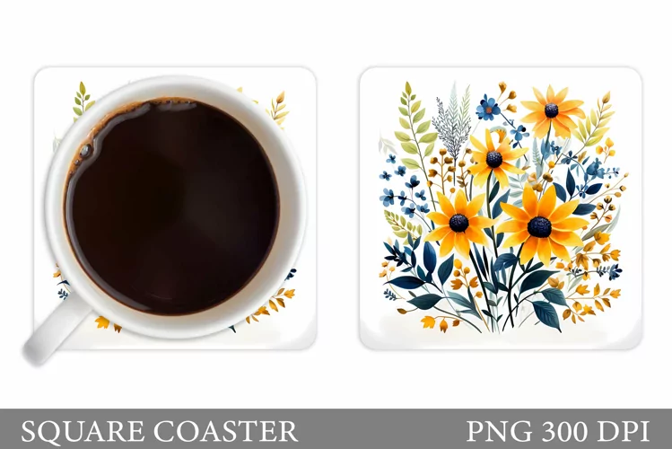 Wildflowers Coaster Design. Flowers Coaster Sublimation