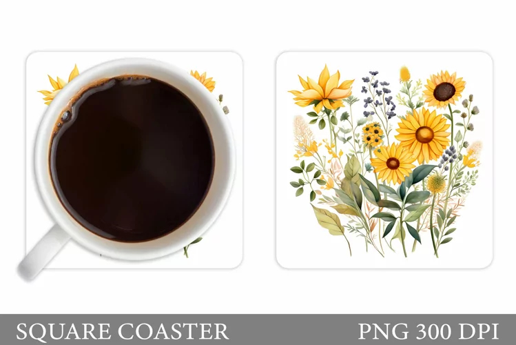 Wildflowers Coaster Design. Flowers Coaster Sublimation
