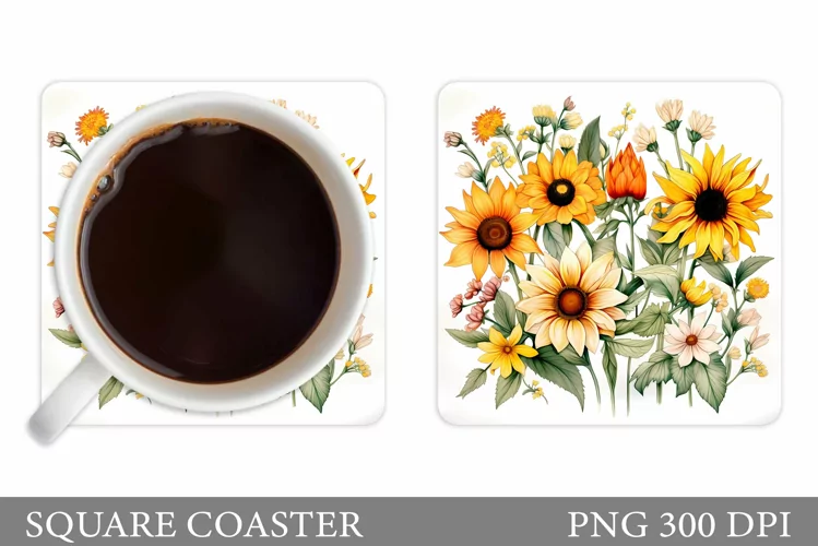 Wildflowers Coaster Design. Flowers Coaster Sublimation