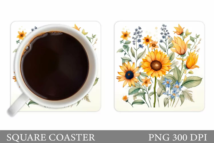 Wildflowers Coaster Design. Flowers Square Coaster