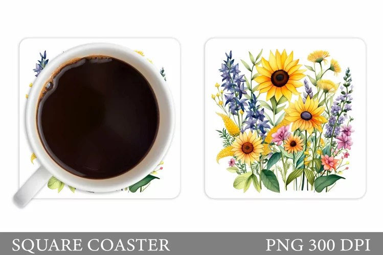 Wildflowers Coaster Sublimation. Flowers Coaster Design