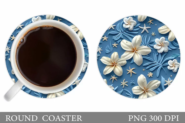 Tropical Flowers Coaster. Summer Round Coaster Design