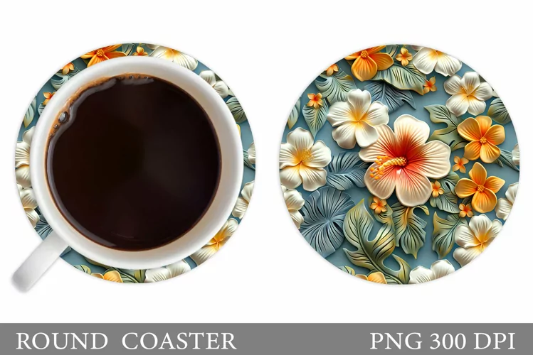 3D Tropical Flowers Coaster. 3D Flowers Coaster Sublimation